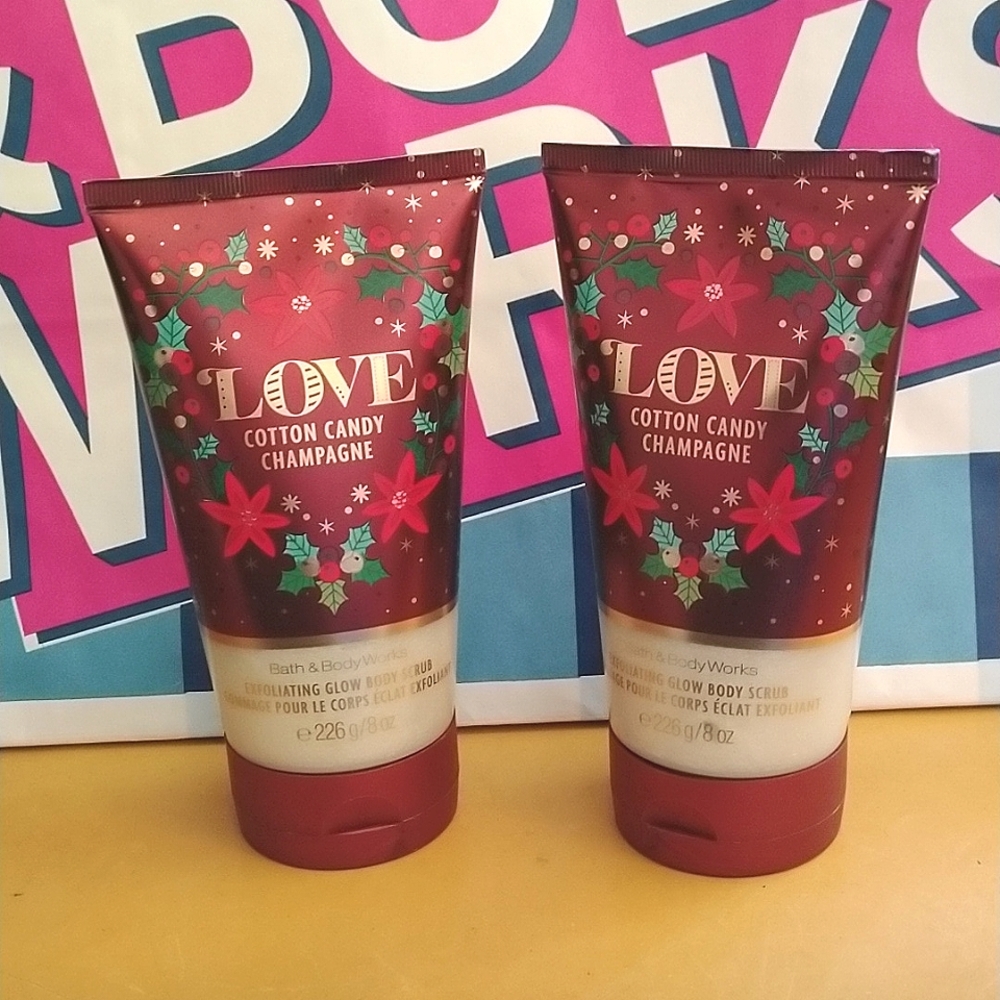 Brand New Bath & Body Works Love/Cotton Candy Champagne Glow Body Scrub Set